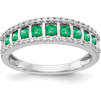 14K White Gold Emerald and Diamond Fancy Ring with Round-Cut Emeralds and 42 Round Diamonds - 0.24 Carat Total Emerald Weight by 0