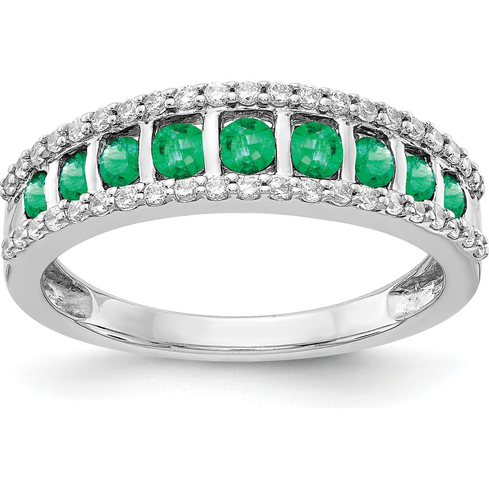 14K White Gold Emerald and Diamond Fancy Ring with Round-Cut Emeralds and 42 Round Diamonds - 0.24 Carat Total Emerald Weight by 0