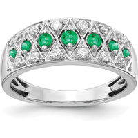14K White Gold Emerald and Diamond Fancy Ring with Round Stones - 0.23 Carat Total Gemstone Weight by 0