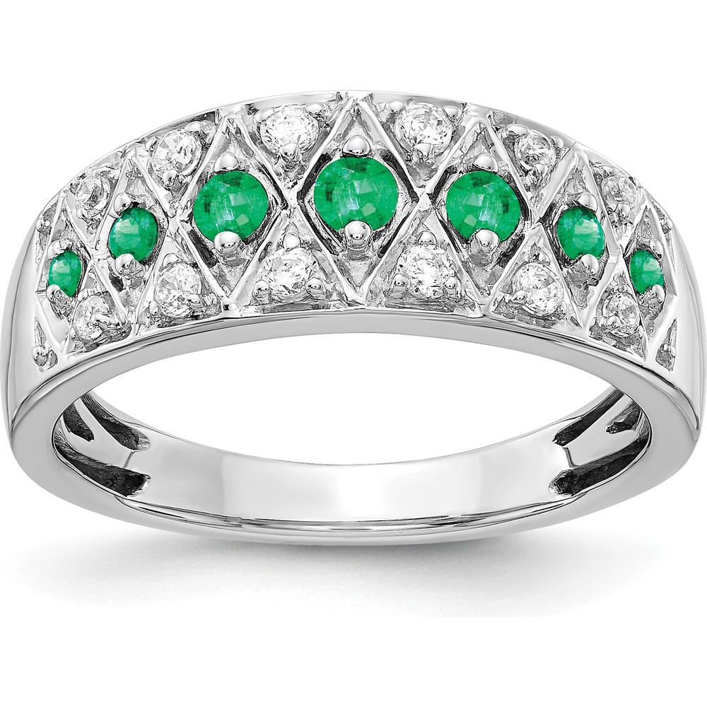 14K White Gold Emerald and Diamond Fancy Ring with Round Stones - 0.23 Carat Total Gemstone Weight by 0