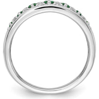 14K White Gold Emerald and Diamond Fancy Ring with Round Stones - 0.23 Carat Total Gemstone Weight by 0