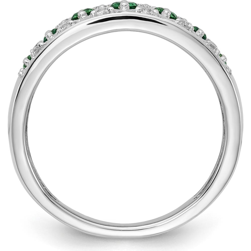 14K White Gold Emerald and Diamond Fancy Ring with Round Stones - 0.23 Carat Total Gemstone Weight by 0
