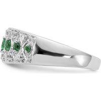 14K White Gold Emerald and Diamond Fancy Ring with Round Stones - 0.23 Carat Total Gemstone Weight by 0