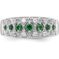 14K White Gold Emerald and Diamond Fancy Ring with Round Stones - 0.23 Carat Total Gemstone Weight by 0
