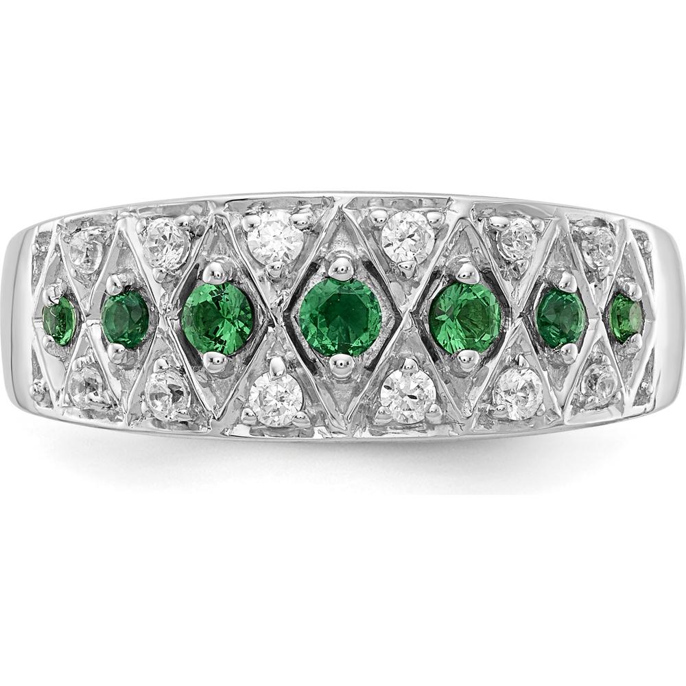 14K White Gold Emerald and Diamond Fancy Ring with Round Stones - 0.23 Carat Total Gemstone Weight by 0