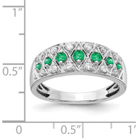 14K White Gold Emerald and Diamond Fancy Ring with Round Stones - 0.23 Carat Total Gemstone Weight by 0