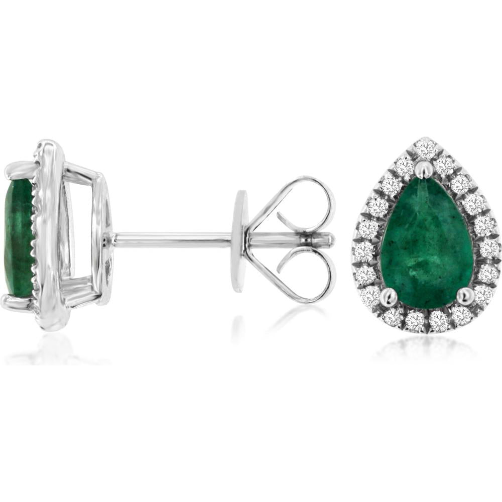 14K White Gold Emerald and Diamond Halo Earrings with 2.70 Carats Total Emerald Weight and 0.40 Carats Total Diamond Weight