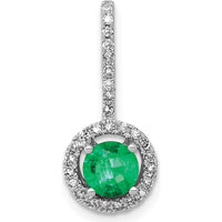 14K White Gold Emerald and Diamond Halo Pendant with 0.435 Carat Emerald and 0.017 Carat Total Diamond Weight by Lumare Gioia