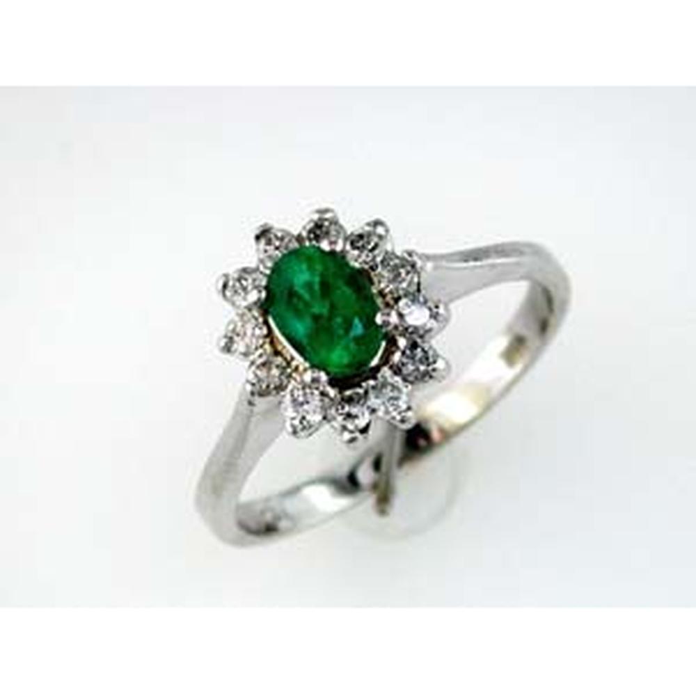14K White Gold Emerald & Diamond Halo Ring - 0.55 Carats Emerald & 0.30 Carats Total Diamond Weight