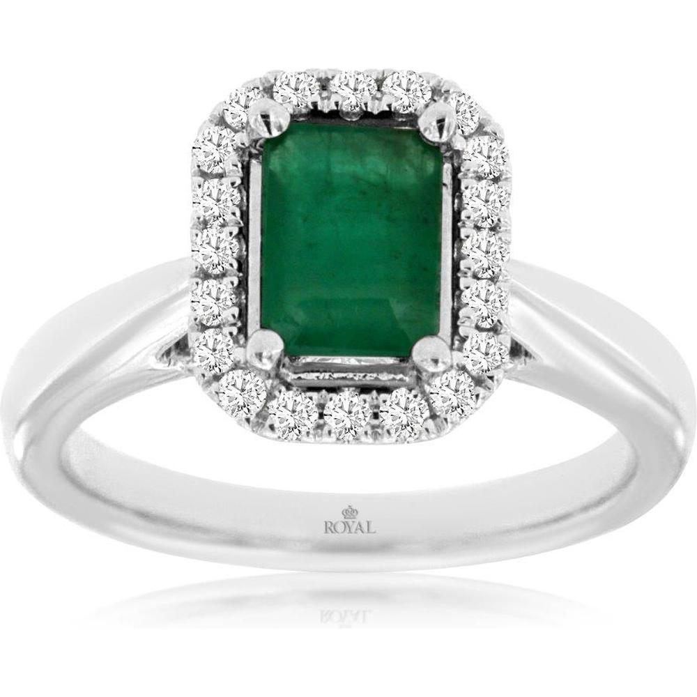 14K White Gold Emerald & Diamond Halo Ring - 1.40 Carats Total Emerald & Diamond Weight