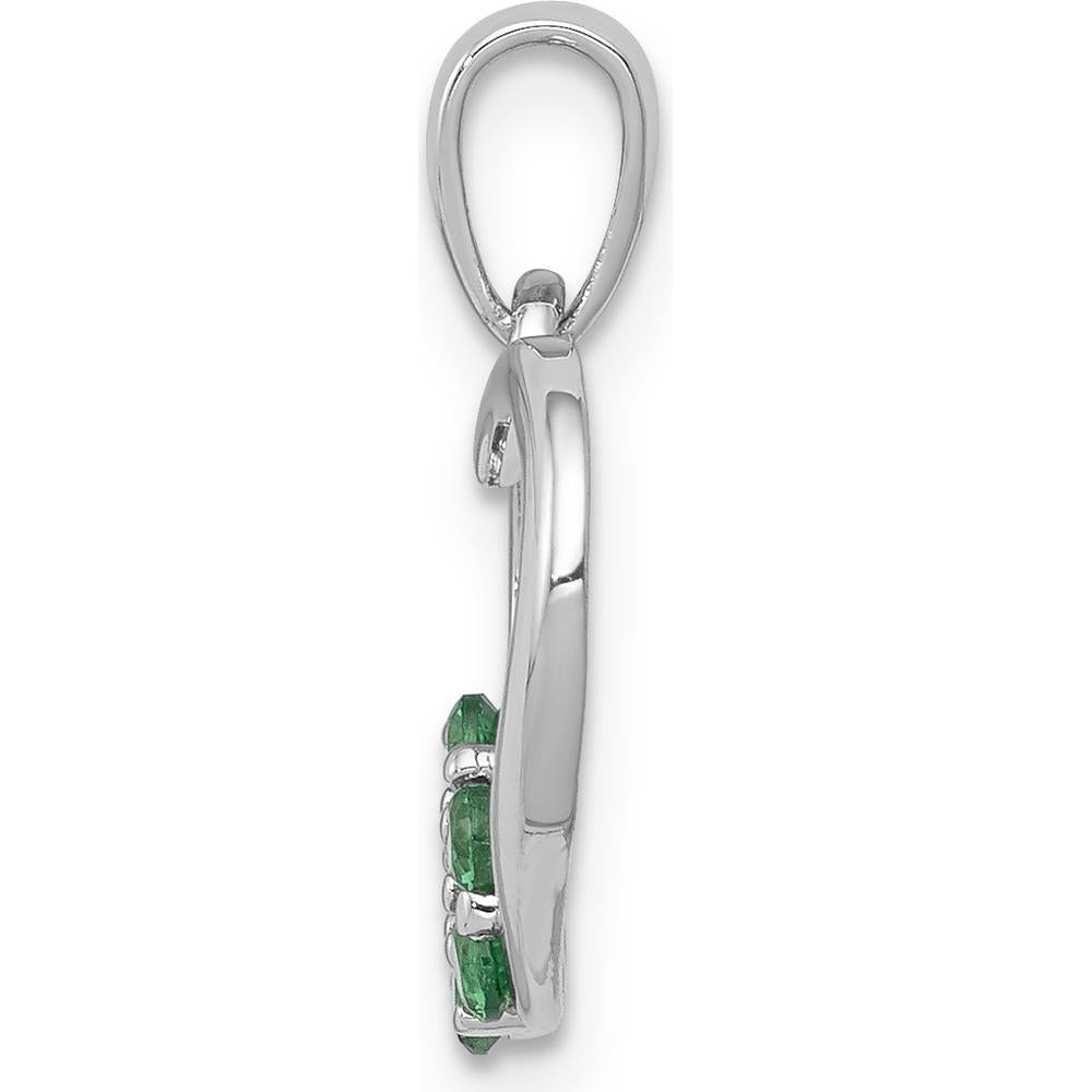 14K White Gold Emerald and Diamond Heart Flower Pendant with Rhodium Plating by Lumare Gioia