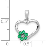 14K White Gold Emerald and Diamond Heart Flower Pendant with Rhodium Plating by Lumare Gioia