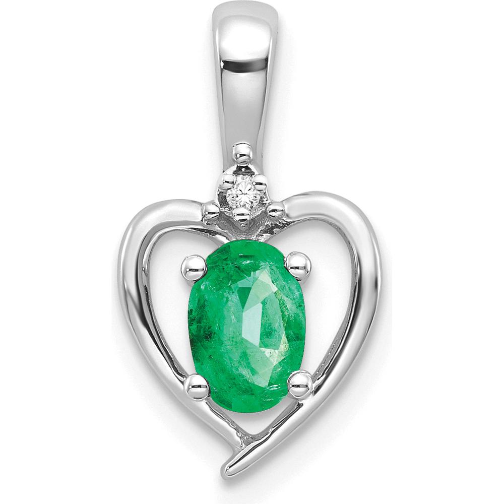 14K White Gold Emerald and Diamond Heart Pendant with Prong Set Oval Emerald - 0.42 Carat Total Weight by Oro Pregiato