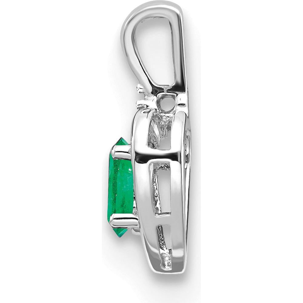 14K White Gold Emerald and Diamond Heart Pendant with Prong Set Oval Emerald - 0.42 Carat Total Weight by Oro Pregiato