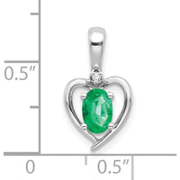 14K White Gold Emerald and Diamond Heart Pendant with Prong Set Oval Emerald - 0.42 Carat Total Weight by Oro Pregiato