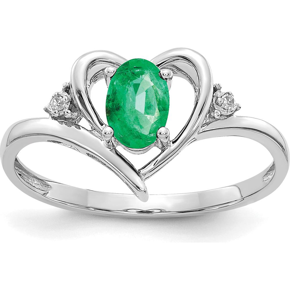 14K White Gold Emerald and Diamond Heart Ring - 0.42 Carat Total Emerald Weight, 0.01 Carat Total Diamond Weight by Oro Pregiato