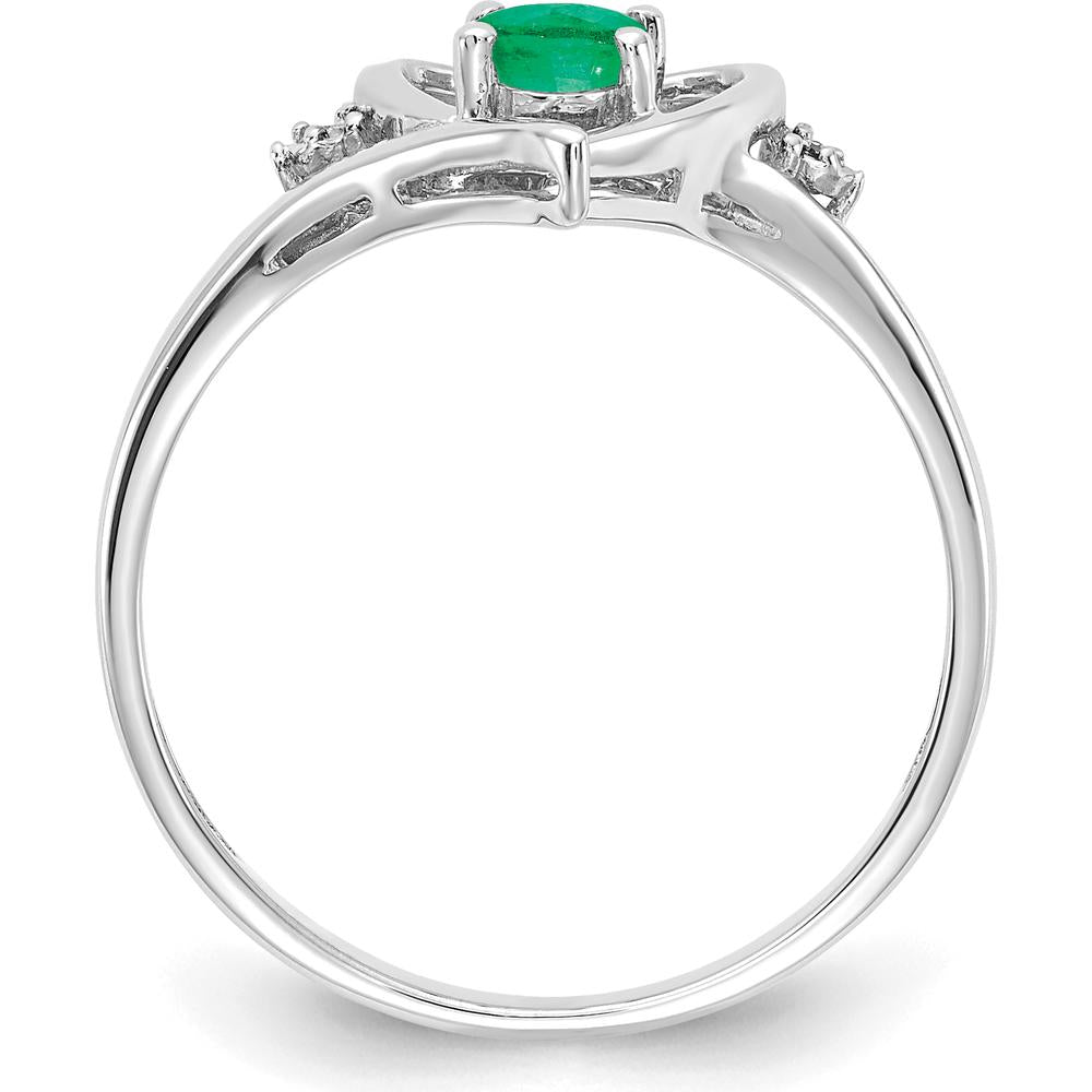 14K White Gold Emerald and Diamond Heart Ring - 0.42 Carat Total Emerald Weight, 0.01 Carat Total Diamond Weight by Oro Pregiato