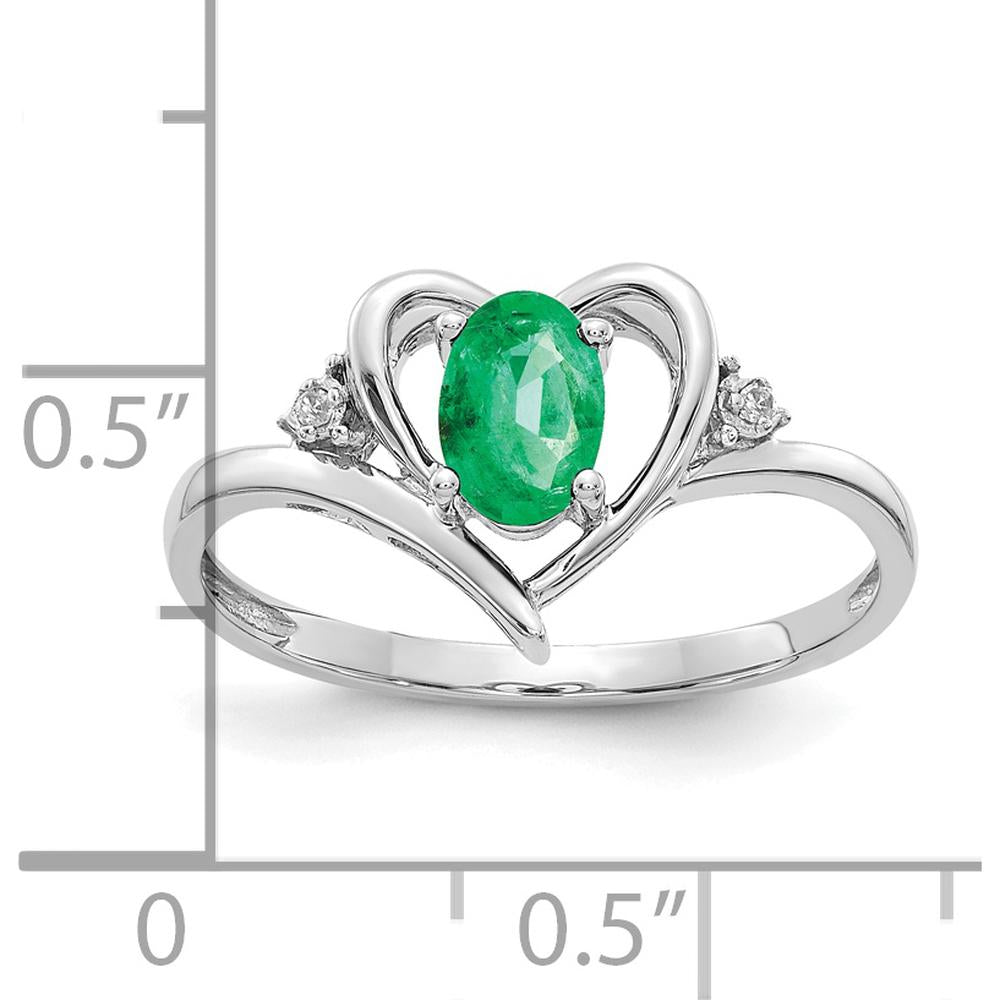 14K White Gold Emerald and Diamond Heart Ring - 0.42 Carat Total Emerald Weight, 0.01 Carat Total Diamond Weight by Oro Pregiato