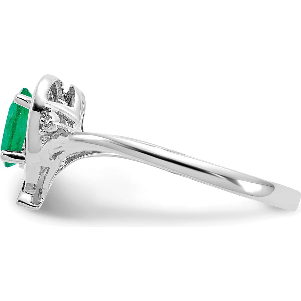 14K White Gold Emerald and Diamond Heart Ring - 0.42 Carat Total Emerald Weight, 0.01 Carat Total Diamond Weight by Oro Pregiato