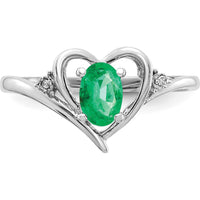 14K White Gold Emerald and Diamond Heart Ring - 0.42 Carat Total Emerald Weight, 0.01 Carat Total Diamond Weight by Oro Pregiato