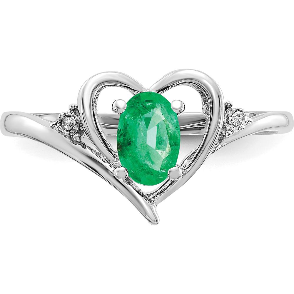 14K White Gold Emerald and Diamond Heart Ring - 0.42 Carat Total Emerald Weight, 0.01 Carat Total Diamond Weight by Oro Pregiato
