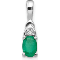 14K White Gold Emerald and Diamond Pendant - 0.42 Carat Emerald, 0.006 Carat Diamond by Oro Pregiato