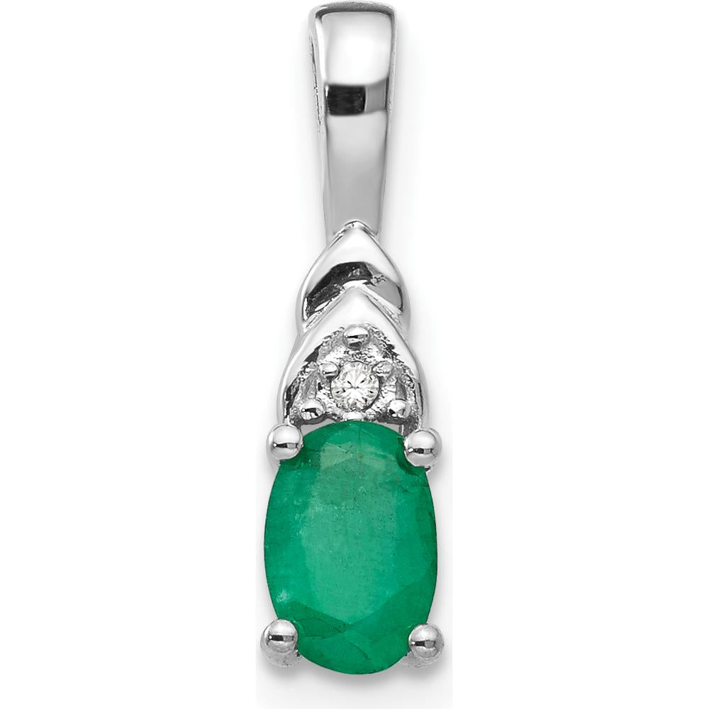 14K White Gold Emerald and Diamond Pendant - 0.42 Carat Emerald, 0.006 Carat Diamond by Oro Pregiato