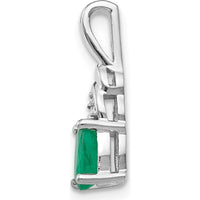 14K White Gold Emerald and Diamond Pendant - 0.42 Carat Emerald, 0.006 Carat Diamond by Oro Pregiato