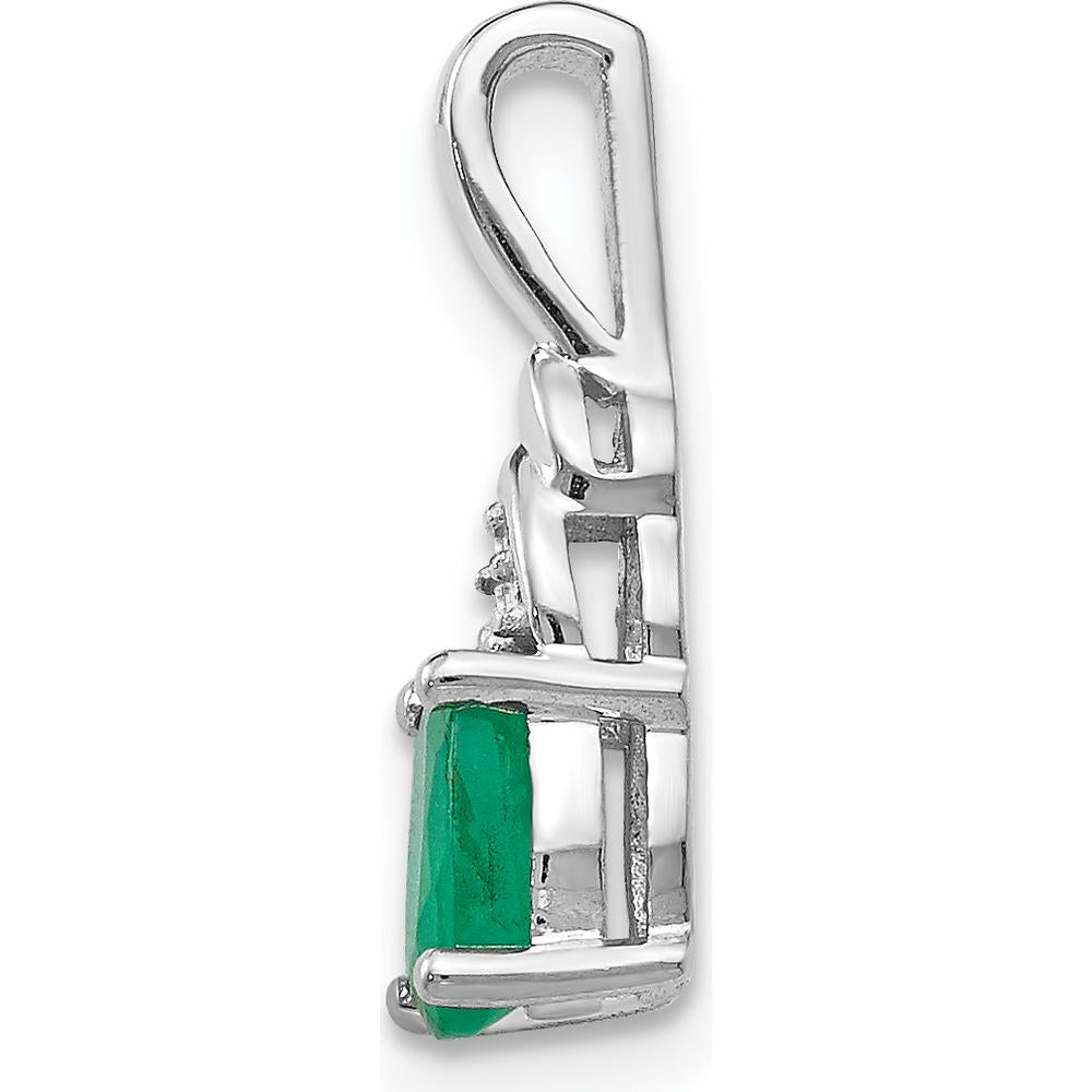 14K White Gold Emerald and Diamond Pendant - 0.42 Carat Emerald, 0.006 Carat Diamond by Oro Pregiato