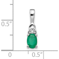 14K White Gold Emerald and Diamond Pendant - 0.42 Carat Emerald, 0.006 Carat Diamond by Oro Pregiato