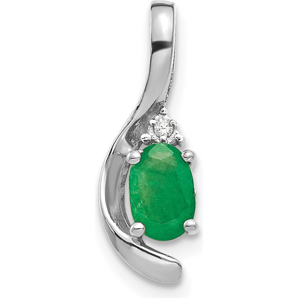 14K White Gold Emerald and Diamond Pendant - 0.42 Carat Emerald, 0.007 Carat Diamond by Oro Pregiato