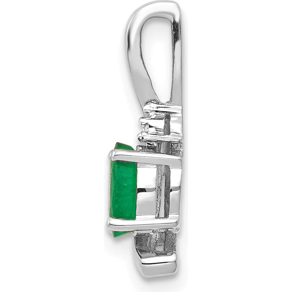 14K White Gold Emerald and Diamond Pendant - 0.42 Carat Emerald, 0.007 Carat Diamond by Oro Pregiato