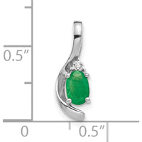 14K White Gold Emerald and Diamond Pendant - 0.42 Carat Emerald, 0.007 Carat Diamond by Oro Pregiato