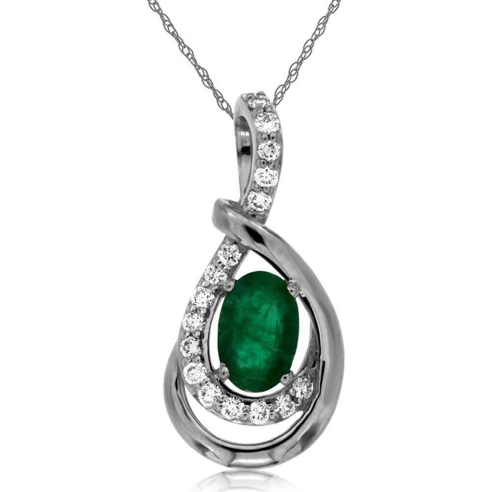 14K White Gold Emerald & Diamond Pendant - 0.44 Carats Emerald & 0.13 Carats Total Diamond Weight