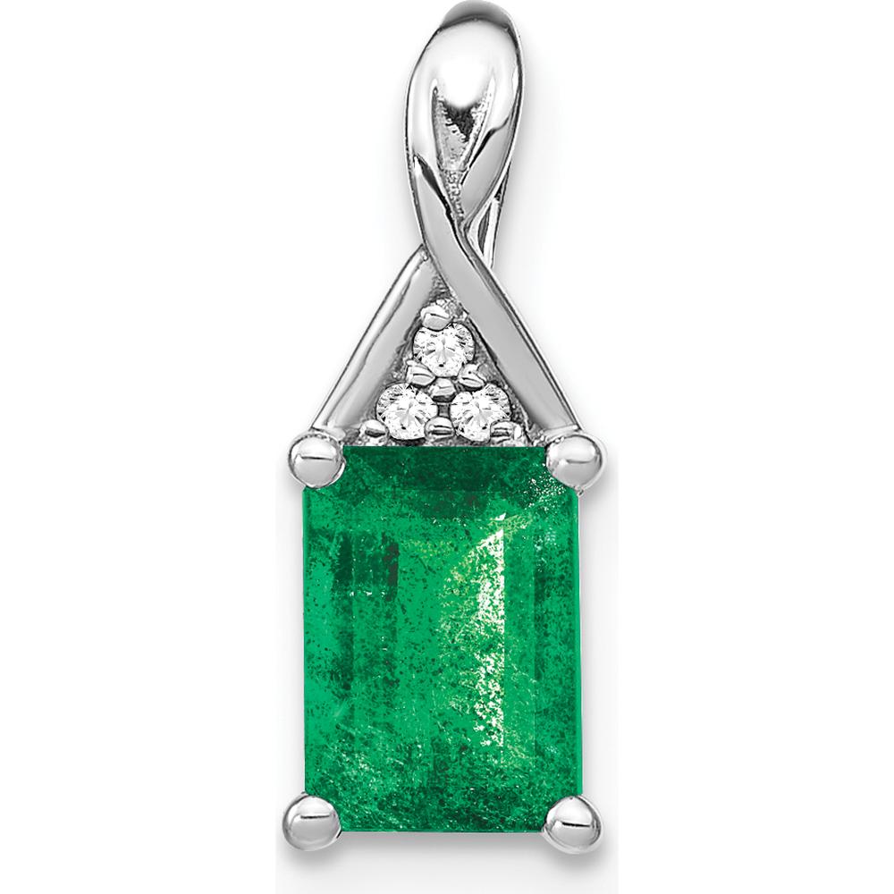 14K White Gold Emerald and Diamond Pendant with Octagon Emerald - 1.00 Carat Total Emerald Weight, 0.006 Carat Total Diamond Weight by Lumare Gioia