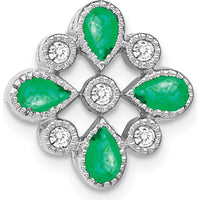 14K White Gold Emerald and Diamond Pendant with Pear and Round Stones - 0.115 Carat Emerald, 0.02 Carat Diamond Total Weight by Lumare Gioia