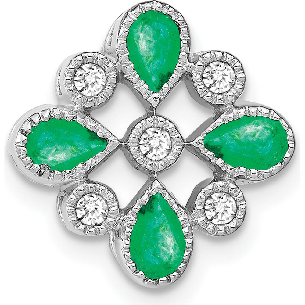 14K White Gold Emerald and Diamond Pendant with Pear and Round Stones - 0.115 Carat Emerald, 0.02 Carat Diamond Total Weight by Lumare Gioia