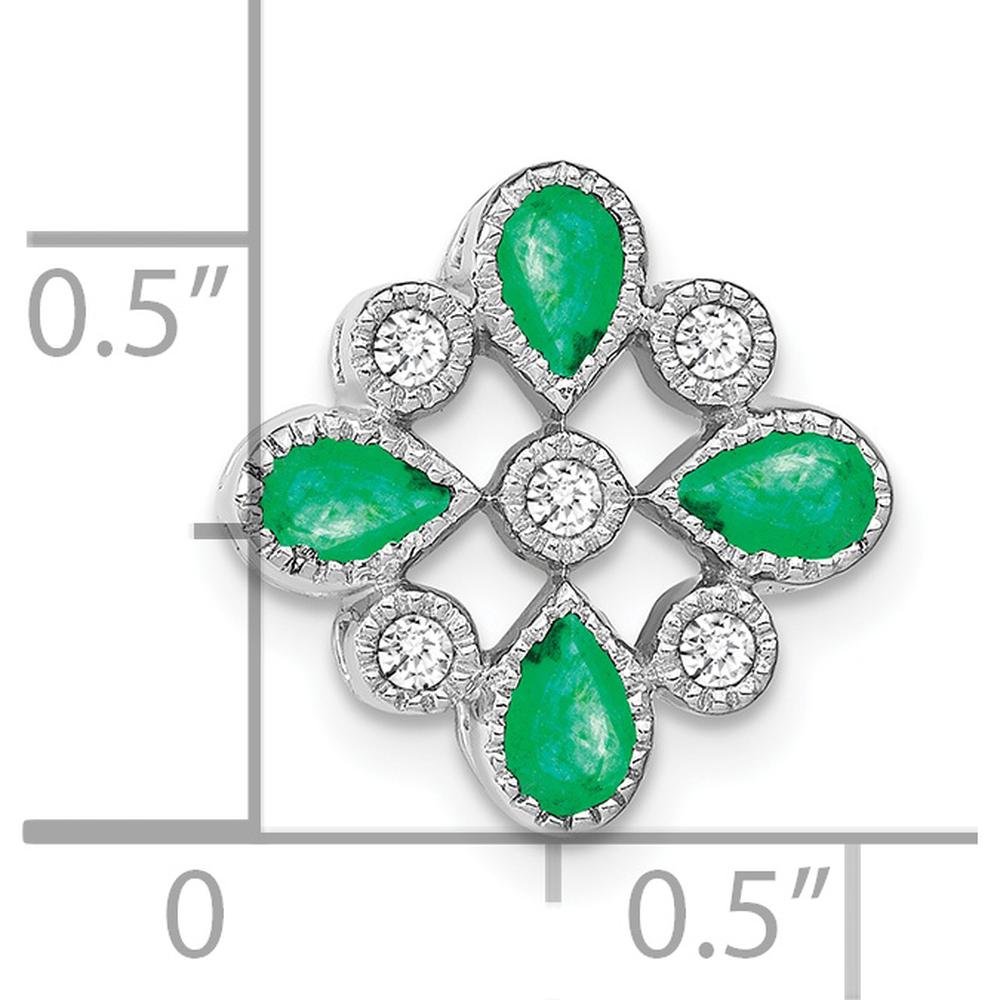 14K White Gold Emerald and Diamond Pendant with Pear and Round Stones - 0.115 Carat Emerald, 0.02 Carat Diamond Total Weight by Lumare Gioia