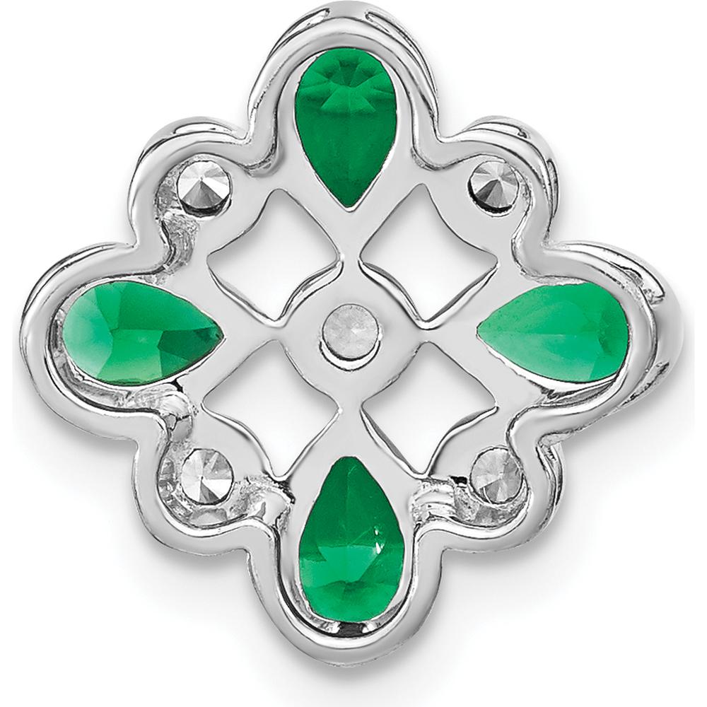 14K White Gold Emerald and Diamond Pendant with Pear and Round Stones - 0.115 Carat Emerald, 0.02 Carat Diamond Total Weight by Lumare Gioia