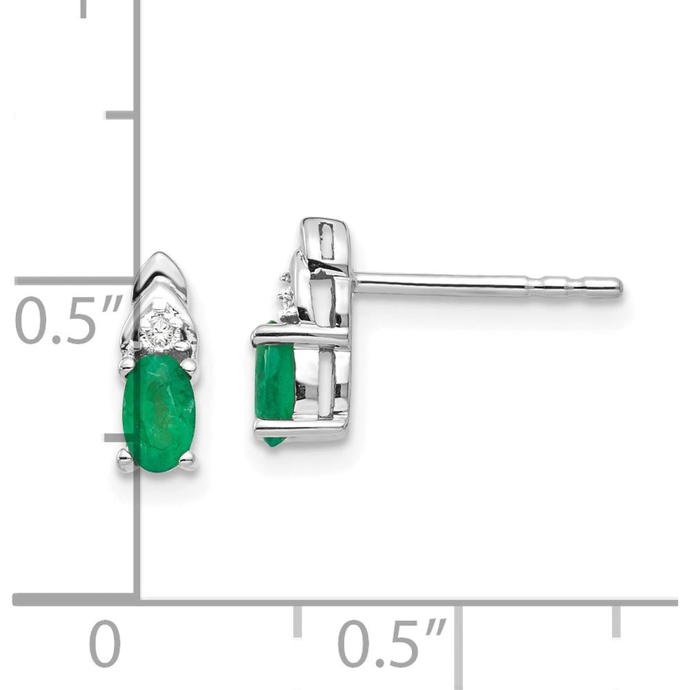 14K White Gold Emerald and Diamond Post Earrings - 0.293 Carat Total Emerald Weight by Oro Pregiato