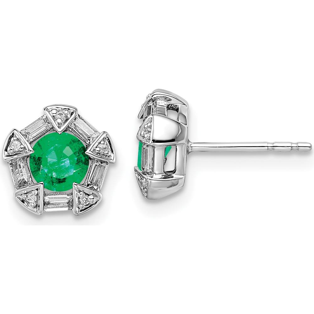 14K White Gold Emerald and Diamond Post Earrings - 0.33 Carat Total Emerald Weight, 0.033 Carat Total Diamond Weight by Oro Pregiato