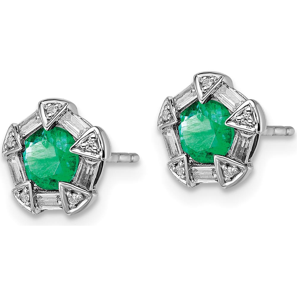14K White Gold Emerald and Diamond Post Earrings - 0.33 Carat Total Emerald Weight, 0.033 Carat Total Diamond Weight by Oro Pregiato
