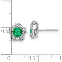 14K White Gold Emerald and Diamond Post Earrings - 0.33 Carat Total Emerald Weight, 0.033 Carat Total Diamond Weight by Oro Pregiato