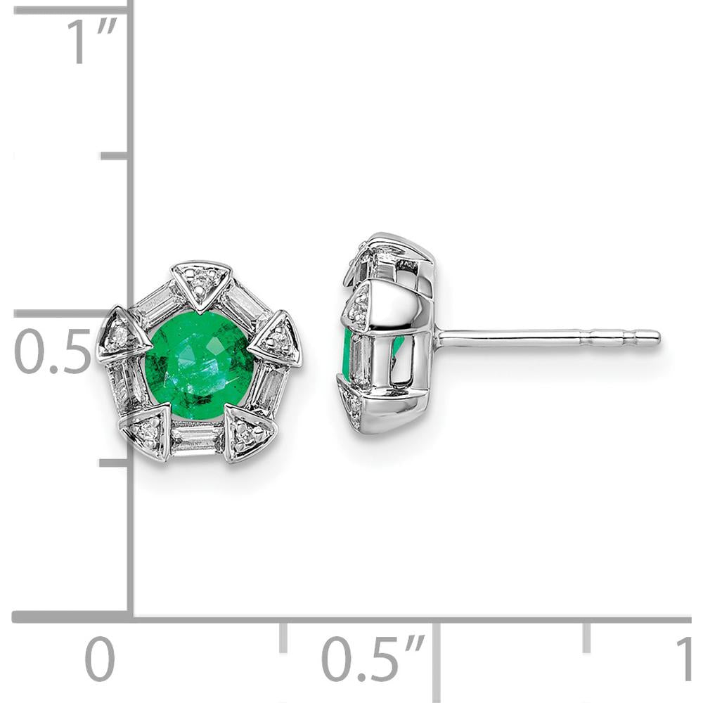 14K White Gold Emerald and Diamond Post Earrings - 0.33 Carat Total Emerald Weight, 0.033 Carat Total Diamond Weight by Oro Pregiato