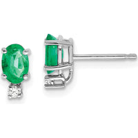 14K White Gold Emerald and Diamond Post Earrings - 0.42 Carat Emeralds, 0.02 Carat Diamonds by Monteluci Fine Jewelry