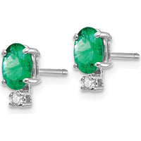 14K White Gold Emerald and Diamond Post Earrings - 0.42 Carat Emeralds, 0.02 Carat Diamonds by Monteluci Fine Jewelry