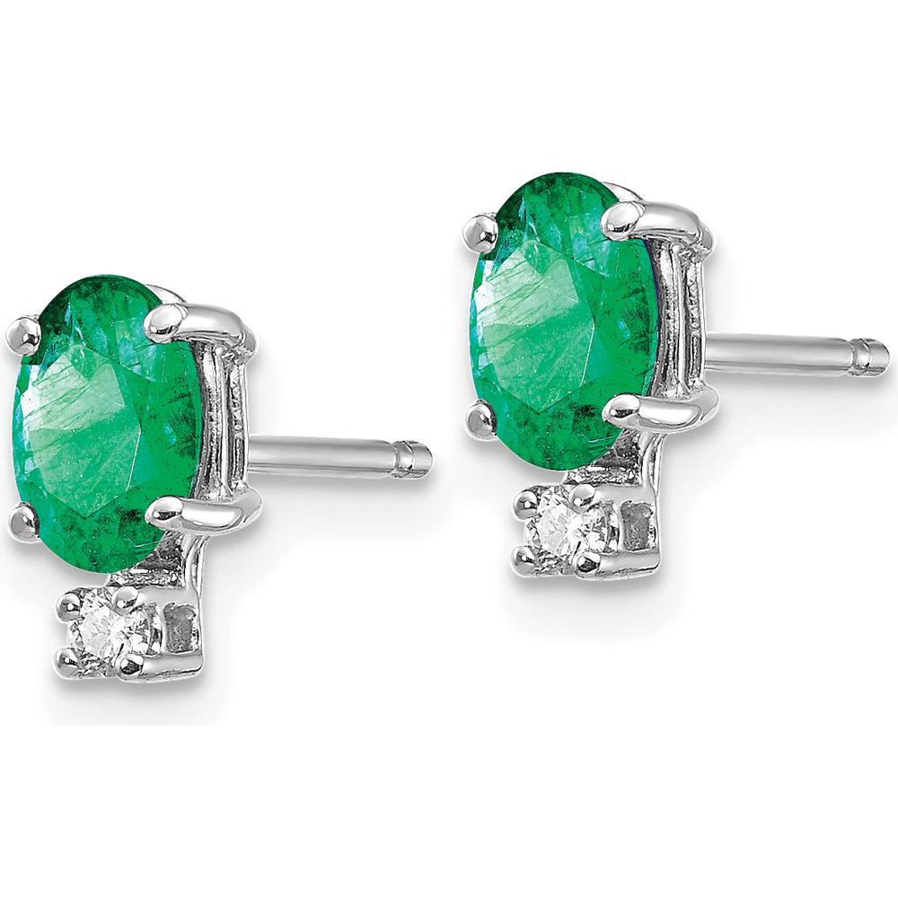 14K White Gold Emerald and Diamond Post Earrings - 0.42 Carat Emeralds, 0.02 Carat Diamonds by Monteluci Fine Jewelry