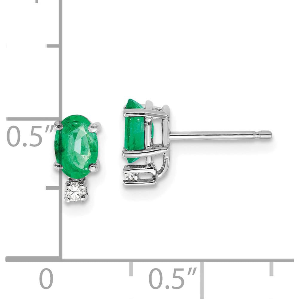 14K White Gold Emerald and Diamond Post Earrings - 0.42 Carat Emeralds, 0.02 Carat Diamonds by Monteluci Fine Jewelry