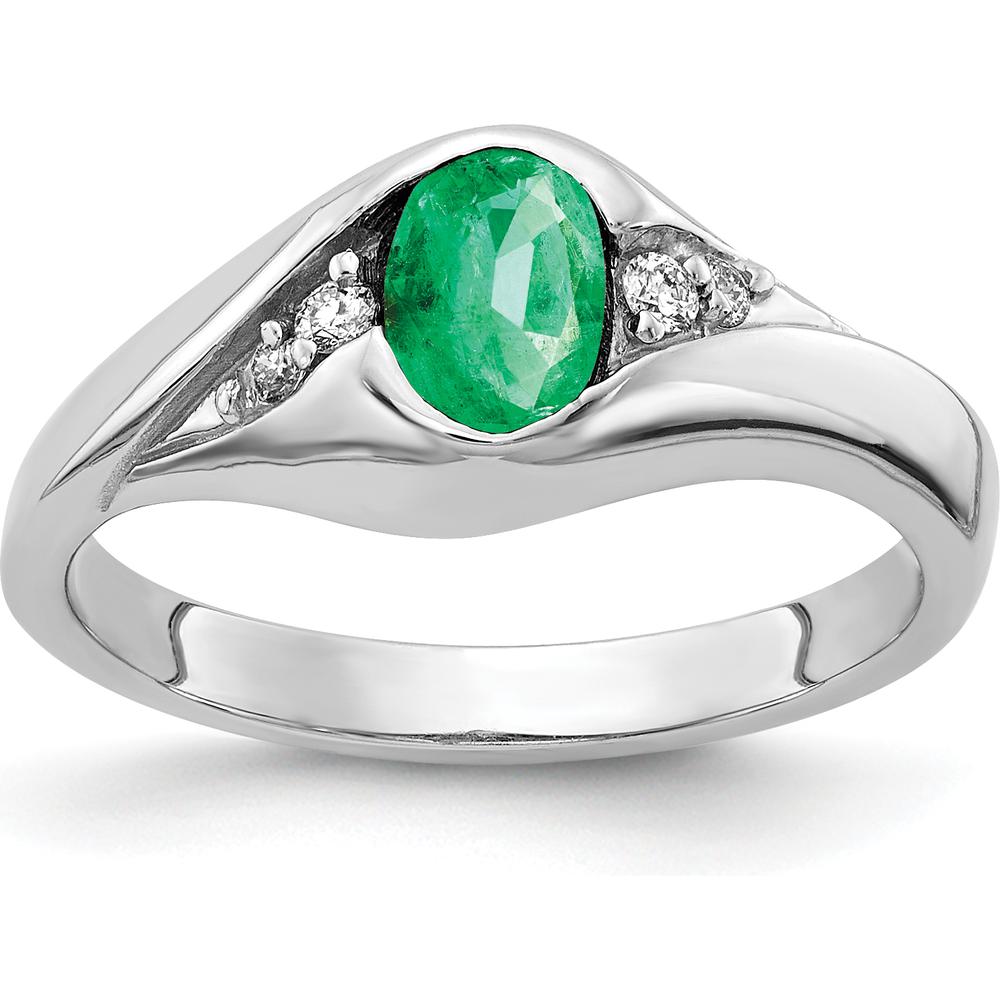 14K White Gold Emerald and Diamond Ring - 0.42 Carat Oval Emerald, 0.06 Carat Total Diamond Weight by Monteluci Fine Jewelry