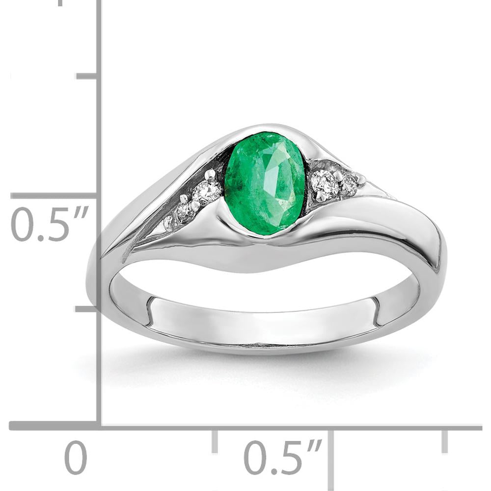 14K White Gold Emerald and Diamond Ring - 0.42 Carat Oval Emerald, 0.06 Carat Total Diamond Weight by Monteluci Fine Jewelry